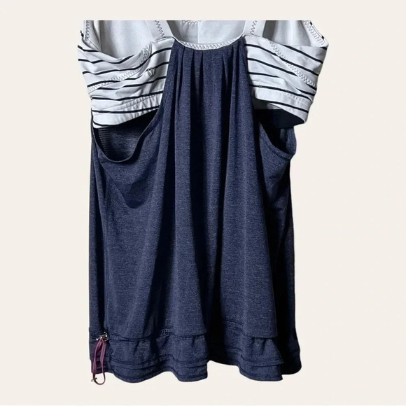 0410W. LULULEMON RUN: BACK ON TRACK TANK NAVY BLUE WITH STRIPES - Picture 7 of 10